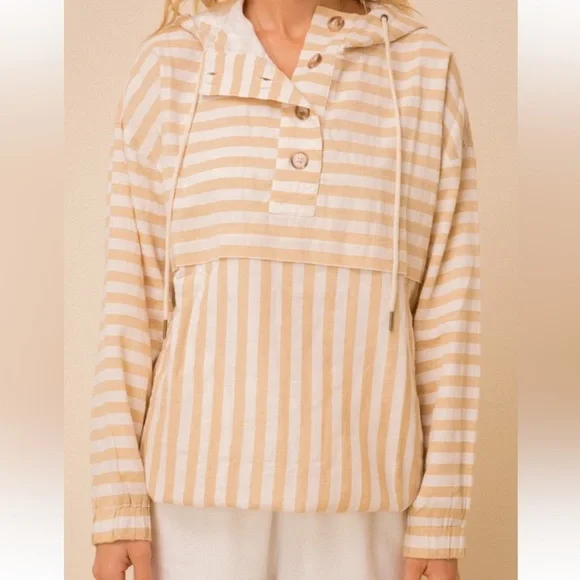 Hem & Thread Tan and White Striped Jacket - Picture 1 of 12